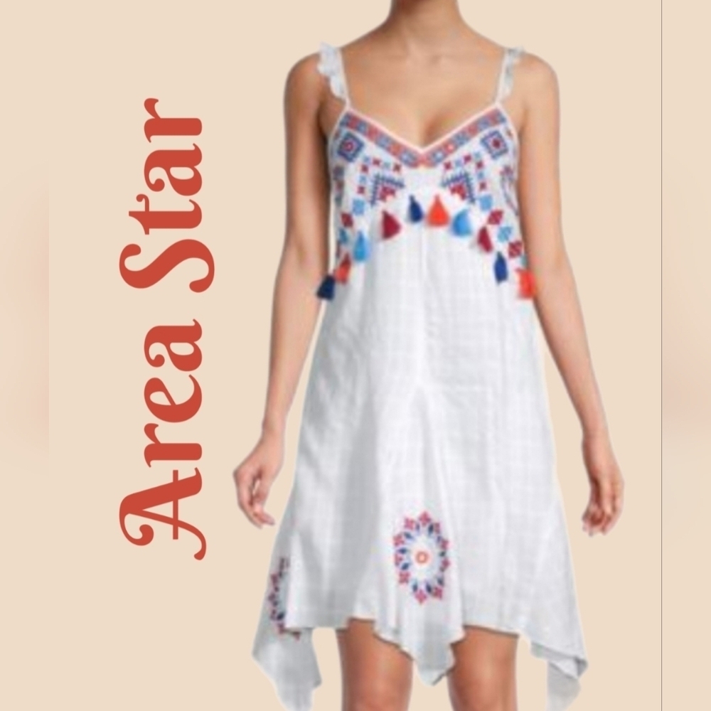 Area Star Maria Checked & Embroidered Asymmetrical Pull Over Cotton Dress Sz L